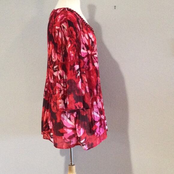 Catherine's Colorful Sheer Crinkle Stretch  Bell Sleeve Tunic Top 2X (22-24) - Picture 5 of 16